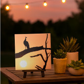 Zonsondergang Majesteit: Silhouet Pauw Keramiek Te Tegeltje