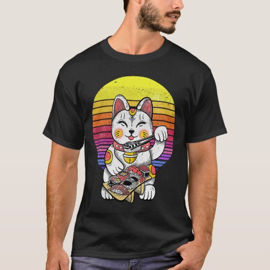 zonsondergang Maneki Neko gelukskat T-shirt (Voorkant)