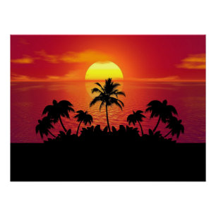 Zonsondergang met palmbomen Silhouette-16514 Perfect Poster