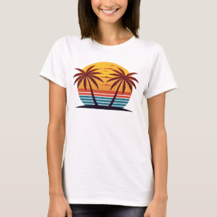 Zonsondergang met palmbomen Vector-98802 T-shirt