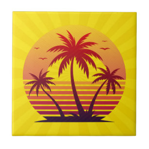 Zonsondergang met palmbomen Vector-98805 Tegeltje