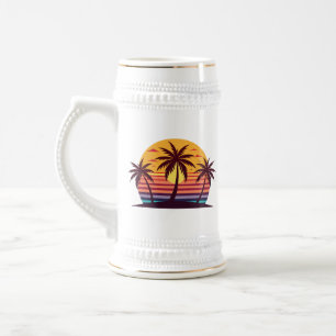 Zonsondergang Met Palmboom Vector Bierpul
