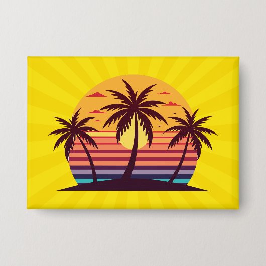 Zonsondergang Met Palmboom Vector Button (Voorkant)
