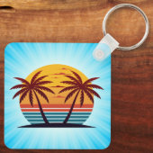 Zonsondergang Met Palmboom Vector Sleutelhanger (Achterkant)