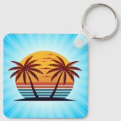Zonsondergang Met Palmboom Vector Sleutelhanger (Achterkant)