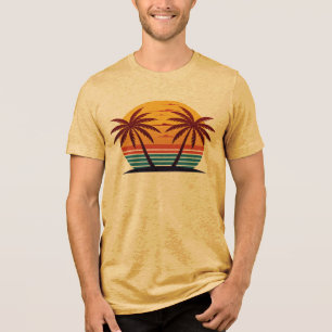 Zonsondergang Met Palmboom Vector Tri-Blend Shirt