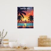 Zonsondergang Miami Skyline Poster (Keuken)