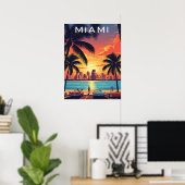 Zonsondergang Miami Skyline Poster (Thuiskantoor)