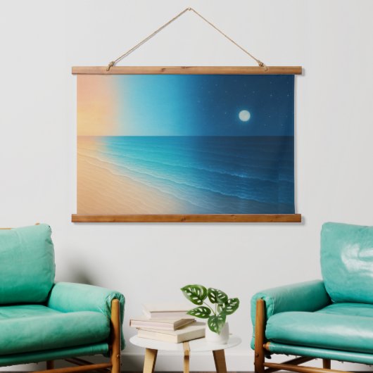 Zonsondergang naar Moonlight Ocean Tapestry Hangend Wandkleed (Woonkamer)