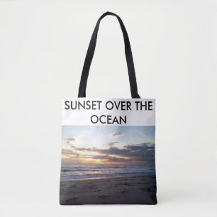 Zonsondergang Oceaan Avond Kust Tekst Ontwerp Draagtas