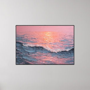 Zonsondergang Oceaan Golf Schilderij – Abstracte W Canvas Afdruk