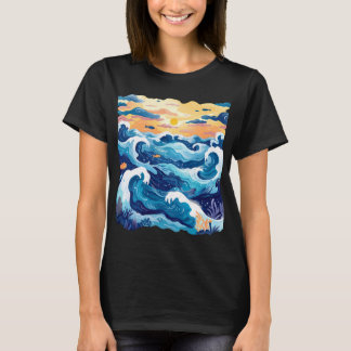 Zonsondergang Oceaan Golven T-Shirt – Artistieke Z