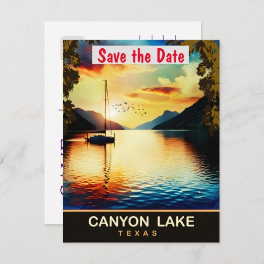 Zonsondergang op Canyon Lake, Texas, Reisansichtka Save The Date (Voorkant / Achterkant)