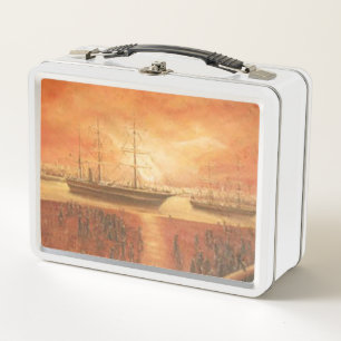 Zonsondergang op de lunchbox uit het verleden