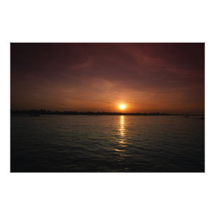 Zonsondergang op de Mekong rivier Foto Afdruk