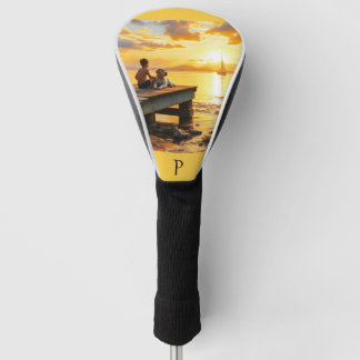Zonsondergang op de steiger aan het meer golfheadcover