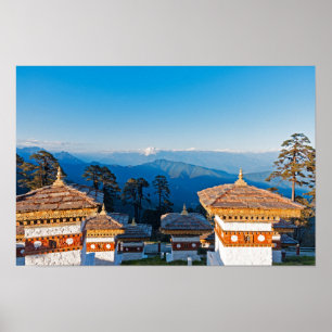 Zonsondergang op Dochula Pass - Bhutan, Himalaya Poster