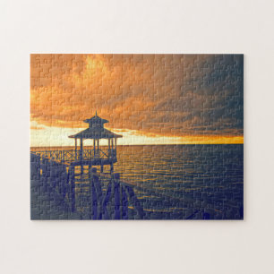 Zonsondergang op een strand in Jamaica. Legpuzzel