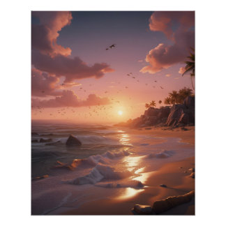 zonsondergang op een tropisch strand perfect poster