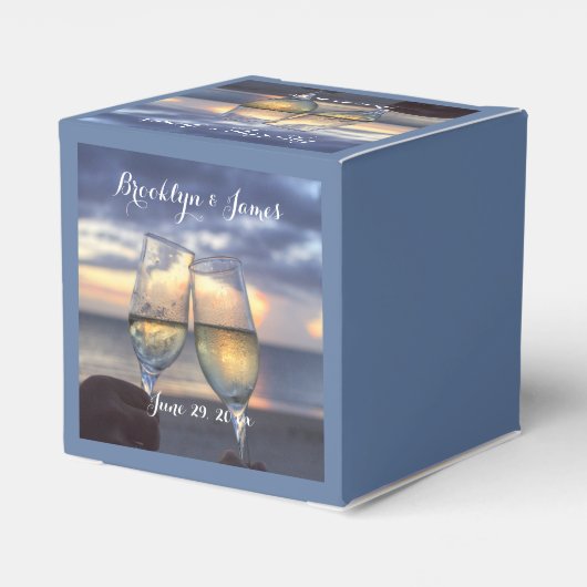 Zonsondergang op het strand bruiloft gunst dozen bedankdoosjes (Achterkant)