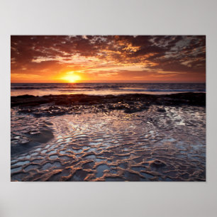 Zonsondergang op het strand, Californië Poster