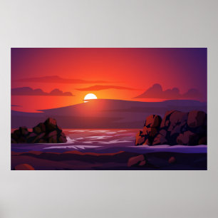 Zonsondergang op het strand poster
