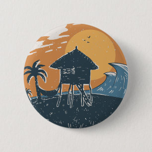 Zonsondergang op het strand ronde button 5,7 cm