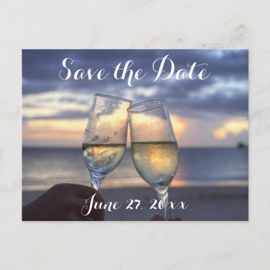 Zonsondergang op het strand Save The Dates Aankondigingskaart (Voorkant)