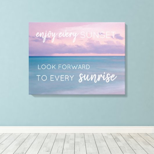 Zonsondergang op het strand Wall Art met Quote Canvas Afdruk (Insitu (Houten vloer))