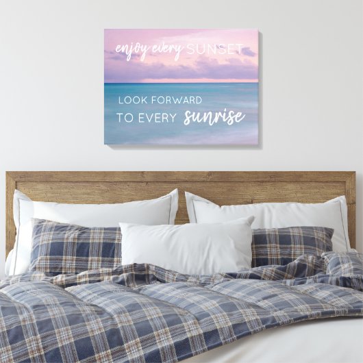 Zonsondergang op het strand Wall Art met Quote Canvas Afdruk (Insitu (Slaapkamer))