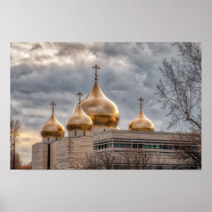 Zonsondergang op Russisch-orthodoxe kathedraal in Poster