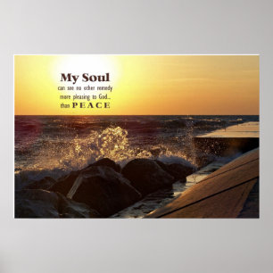 Zonsondergang Op Strand Rotsen Citaat Poster