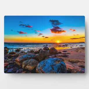 Zonsondergang op zee fotoplaat