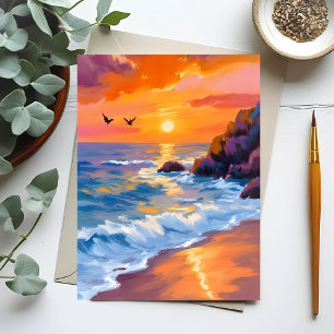 Zonsondergang Orange Beach Kustschilderij Briefkaart