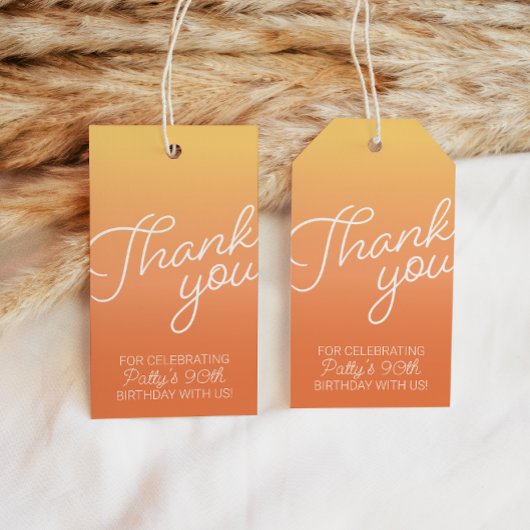 Zonsondergang Oranje Gradiënt Dank u Verjaardagsgu Cadeaulabel