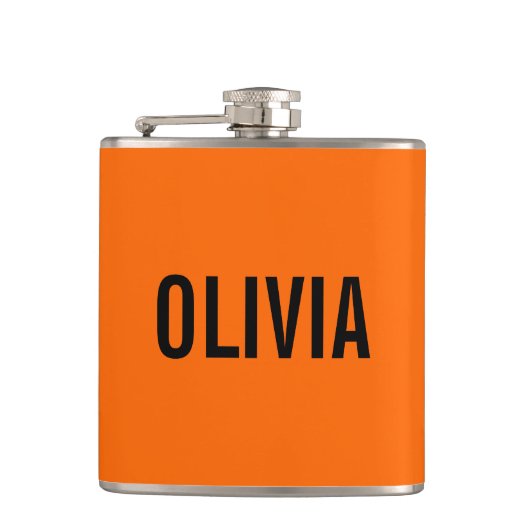 Zonsondergang Oranje Moderne Naam | Trendy minimal Heupfles (Voorkant)