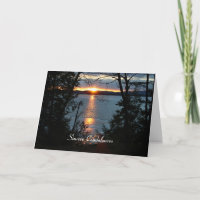 Zonsondergang over bos meer sympathie kaart