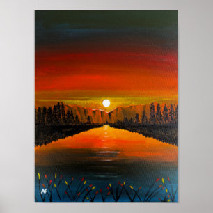 Zonsondergang over Canyon Lake Schilderij van Alfr Poster