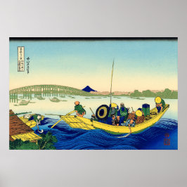 Zonsondergang over de Ryōgoku-brug Katsushika Hoku Poster