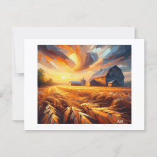 Zonsondergang over de tarwevelden, briefkaart