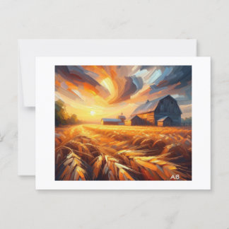 Zonsondergang over de tarwevelden,  briefkaart