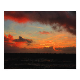 ZONSONDERGANG OVER DE ZEE FOTO AFDRUK