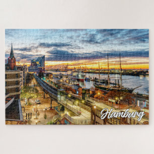 Zonsondergang over het mooie Hamburg, Duitsland Legpuzzel
