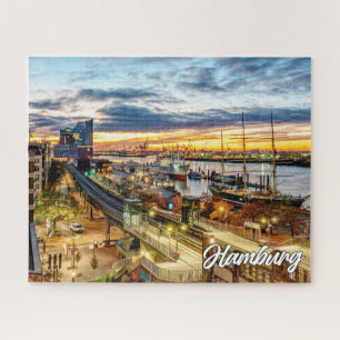 Zonsondergang over het prachtige Hamburg, Duitslan Legpuzzel