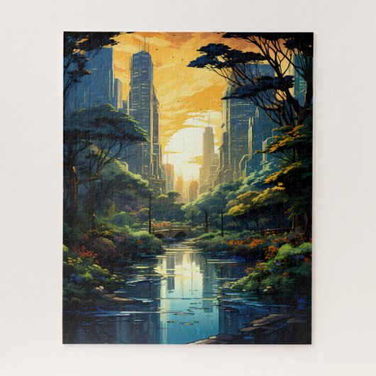 Zonsondergang Over het Stadspark Jigsaw Puzzel (Verticaal)