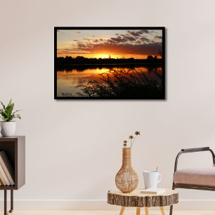 Zonsondergang over Lake Print Poster Kunstwerk Muu