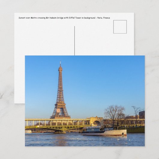 Zonsondergang over metro die Bir-hakeim brug kruis Briefkaart (Voorkant / Achterkant)