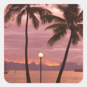 Zonsondergang over Moorea vanuit Sofitel Maeva Bea Vierkante Sticker