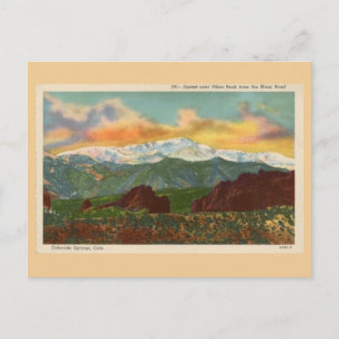  zonsondergang over Pikes Peak, Colorado Springs Briefkaart