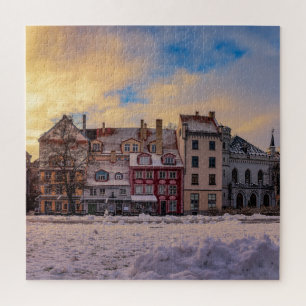 Zonsondergang over straat in Riga Legpuzzel